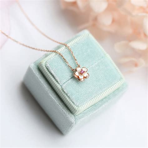 Lamoon Sakura Pendant Necklace For Women 925 Silver Necklace Natural