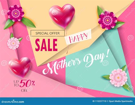 Sale Banner Mothers Day Floral Decoration Stock Vector Illustration
