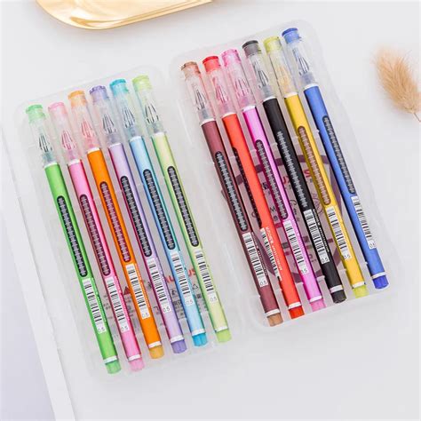 12 Colors Diamond Head Gel Pen Metallic Marker Pens Neon Color Sketch