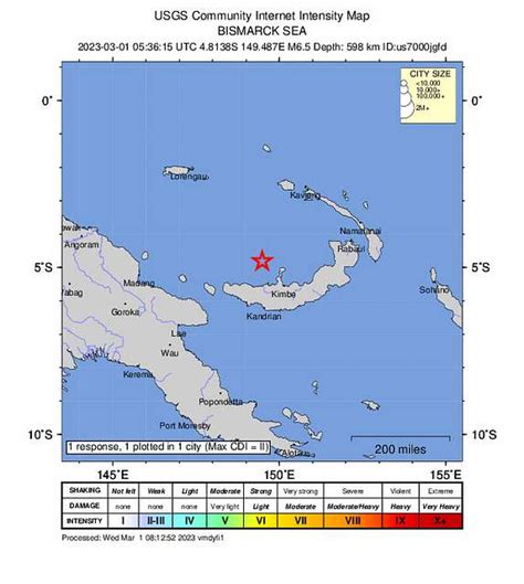 2023 03 01 Kimbe Papua New Guinea M65 Earthquake Intensity Map Usgs