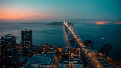 Download Wallpaper 3840x2160 San Francisco Night City Bridge Top