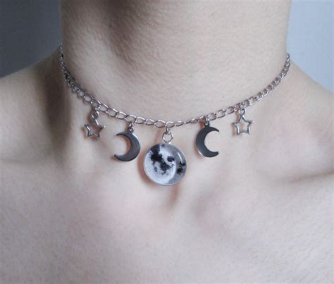 celestial full moon choker pastel goth grunge gothic necklace