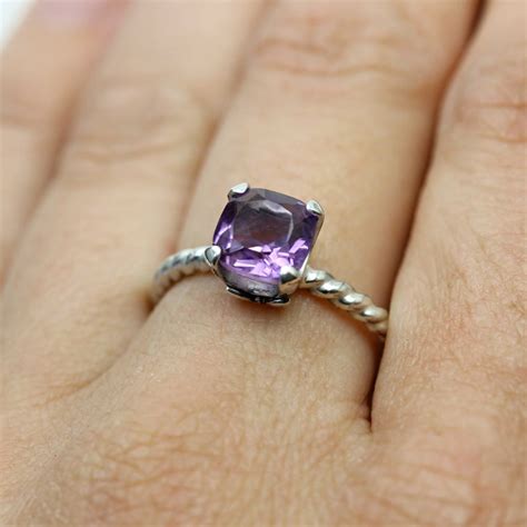 Square Amethyst Ring in Sterling Silver Custom Size Silver - Etsy