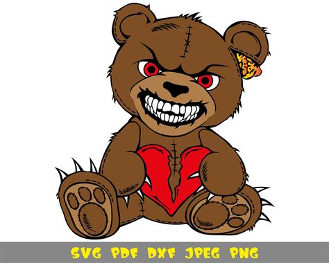 Brown Evil Bear With Red Eyes And Broken Heart Svg File For Your Design