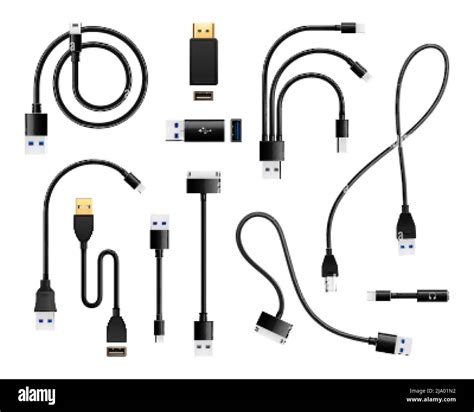 Usb Types Port Plug In Realistic Connectors Set Of Isolated Icons And