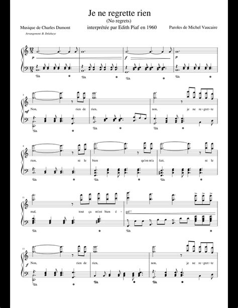 je ne regrette rien no regrets sheet music for piano bassoon bass download free in pdf or midi