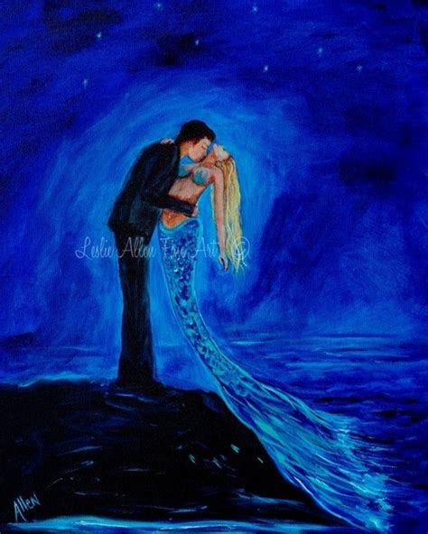 Couple Mermaid Painting Mermaids Man Kissing Romance In Love