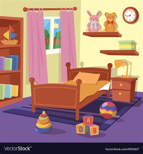 Cartoon Kids Bedroom Interior Home Children Room Vector Image On