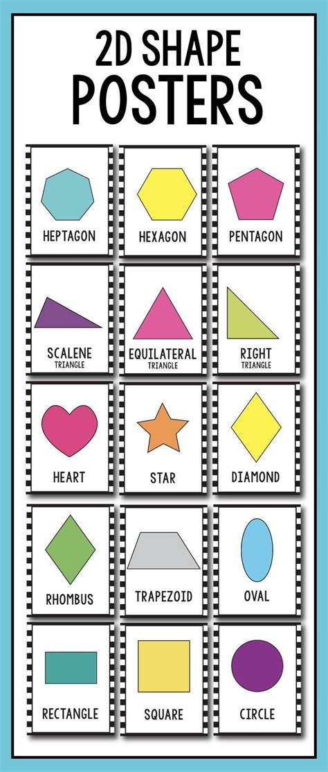 2D Shapes printable posters for preschool, first grade and kindergarten