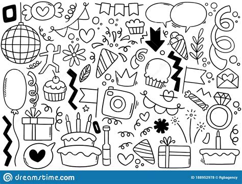 Hand Drawn Party Doodle Happy Birthday Stock Vector Illustration Of Holiday Grid