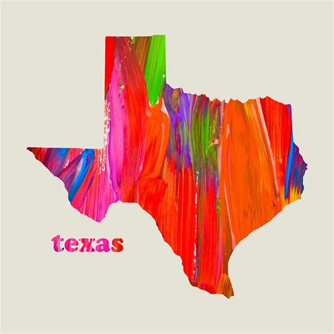Vibrant Colorful Texas State Map Painting Mixed Media By