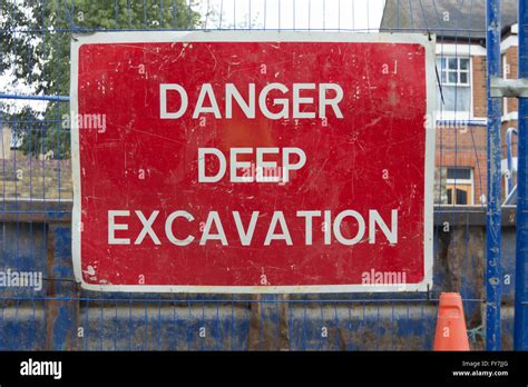 Danger Deep Excavation Sign In Teddington Middlesex England Stock