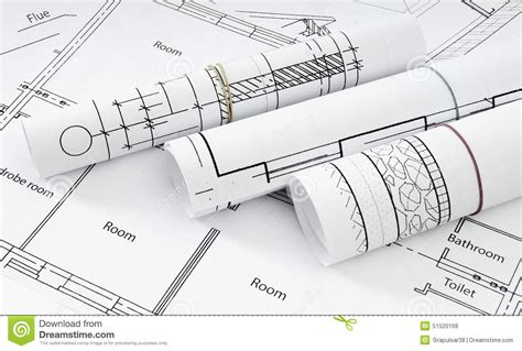 Drawings For Building House Working Drawings Stock Photo