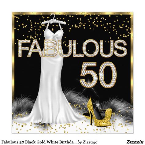 Fabulous 50 Black Gold White Birthday Party Invitation In