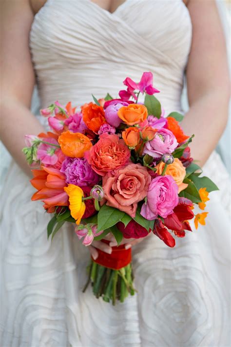 Hot Pink And Orange Wedding Bouquet Orange And Pink Wedding Orange