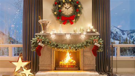 Warm Christmas Fireplace Scene X P Wallpaper