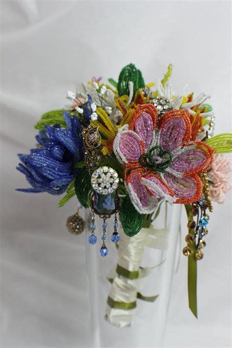 Reserved For Ann French Wired Beaded Glass Flower Wedding Etsy Flower Bouquet Wedding
