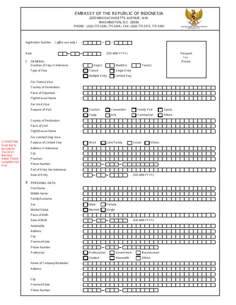 Washington Dc Indonesian Visa Application Form Embassy Of The