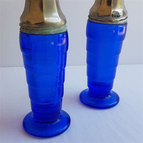 Rare Vintage Hazel Atlas Modertone Salt Pepper Shaker Set Cobalt Blue