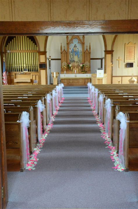 Pew Bows And Petals Along The Aisle Wedding Pew Decorations Wedding