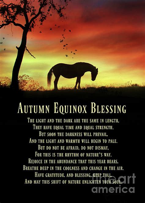 Autumn Equinox Blessing Poem With Horse Tree And Sunset Pretty Greeting
