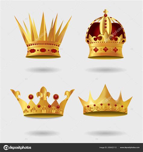 Set Of Royal Golden Crown With Gradient Mesh Stock Vector Image By