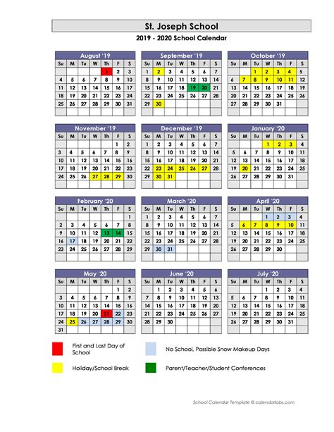 2019 2020 School Calendar St Joseph School Bardstown Ky