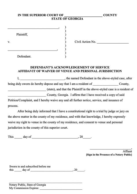 Defendants Acknowledgement Of Service Affidavit Of Waiver Of Venue And