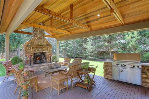 Porch Outdoor Patio Fireplace Covered With And Grill Ideas
