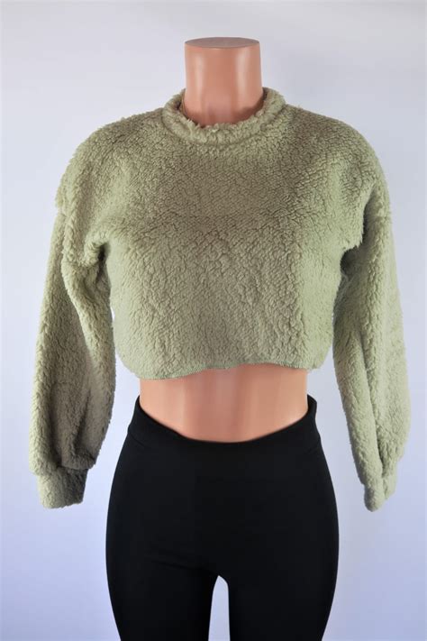 Teddy Crop Sweater - Camel faux fur long sleeve soft crop sweater.