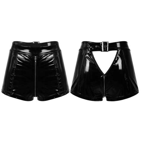 Womens High Waist Wetlook Pvc Leather Booty Shorts Lace Panties Club