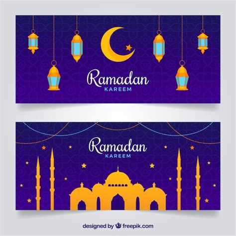 Free Vector Set Of Ramadan Banners With Mosques
