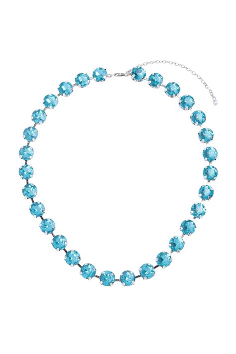 Sa4 2 1 Bne2866bs Aqua Chunky Rhinestone Necklace Burnish Silver Aqua1pc