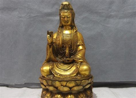 Tibet Bronze Copper Gild Lotus Flower Kwan Yin Guanyin Bodhisattva Buddha Statue Statue Art