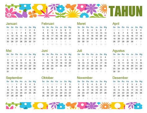 Kalender Satu Bulan Untuk Tahun Apa Pun Dengan Catatan