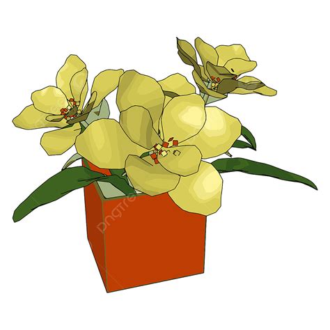 Gambar Bunga Kuning Dalam Vektor Ilustrasi Pot Dengan Latar Belakang