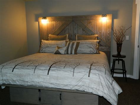 The frame took us no more then 20 mins to assemble. Rustic Headboard. King-size with jelly jar reading lights ...