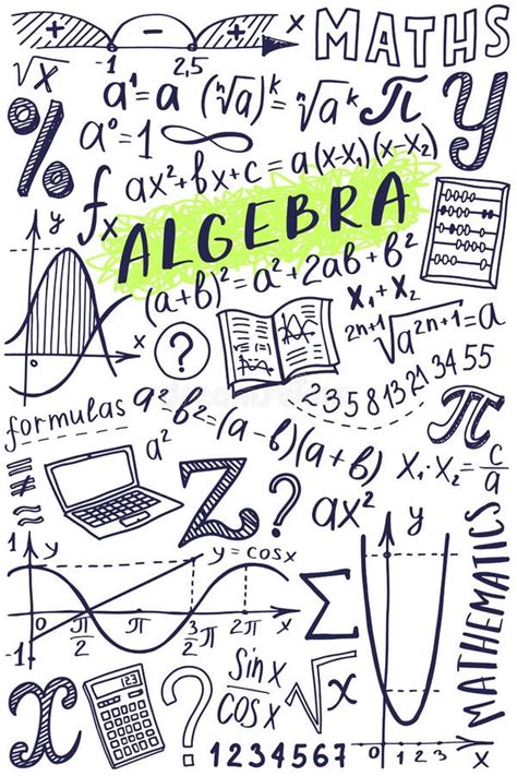 Maths Symbols Icon Set Algebra Or Mathematics Subject Doodle Design