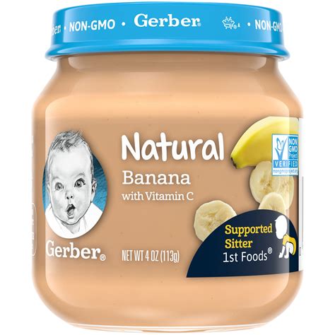 Flavor combinations include peach mango and oatmeal or chicken noodle dinner. Gerber 1st Foods Natural Banana Baby Food, 4 oz Jars, 10 ...