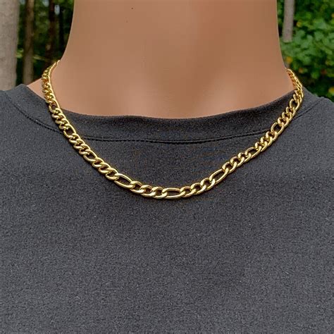 heavy gold stainless steel figaro chain for men gold plated 316l stainless steel 6mm thick
