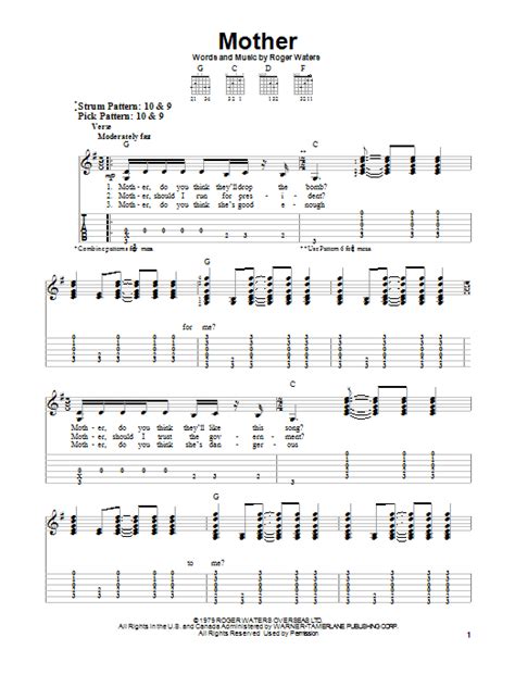 Pink Floyd Mother Sheet Music Notes Download Printable Pdf Score 161702