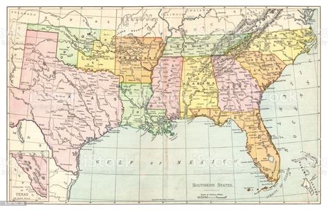 Map Of Southern States Usa 1895 Stock Illustration Download Image Now