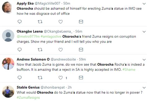 what becomes of his statue nigerians troll governor rochas okorocha following south african