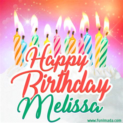 Happy Birthday  For Melissa With Birthday Cake And Lit Candles
