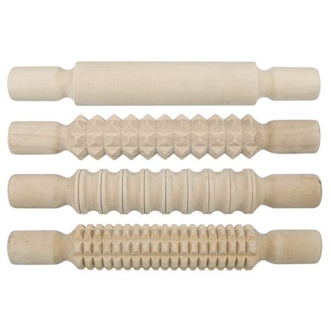 Zart Set Of 4 Patterned Wooden Rolling Pins For Use With Modelling Clay And Dough