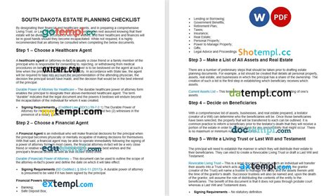 South Dakota Estate Planning Checklist Template Fully Editable