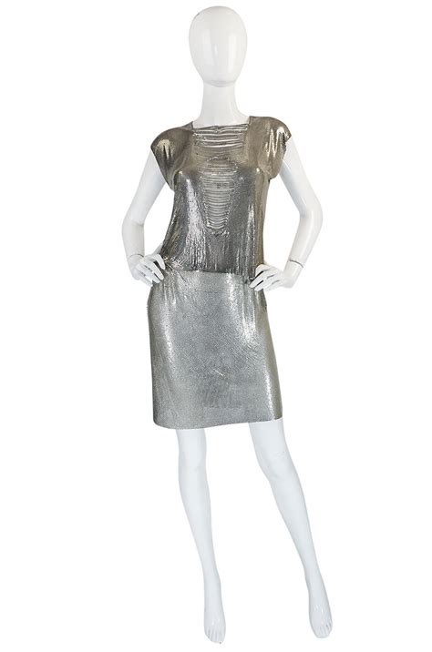 Late 1980s Paco Rabanne Silver Metal Mesh Set Shrimpton Couture