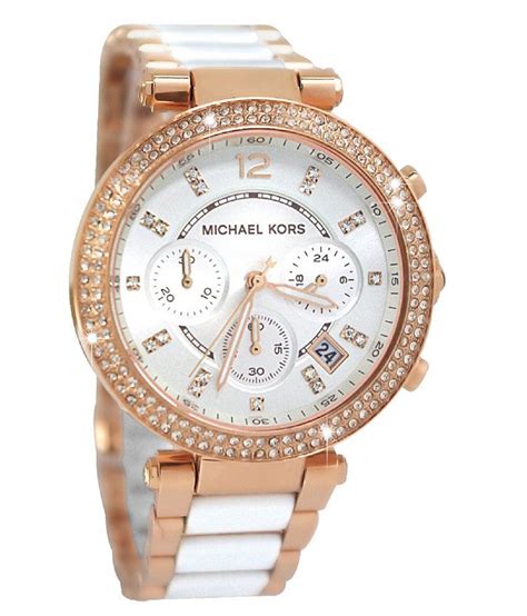Michael Kors Womens Chronograph Parker White Acetate And Rose Gold