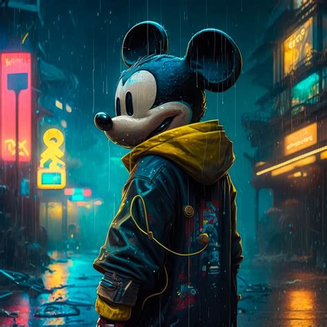 Mickey Mouse In Rain By Cheeky Bunny 2023 Painting Ink On Canvas