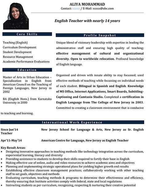 A cv is usually used for positions focused on academic roles or research. English Teacher CV Format - English Teacher Resume Sample and Template